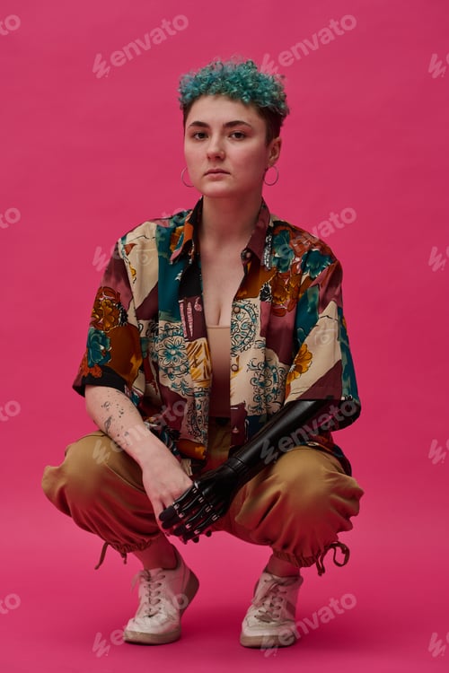 Preview: Young fashion girl with prosthetic arm