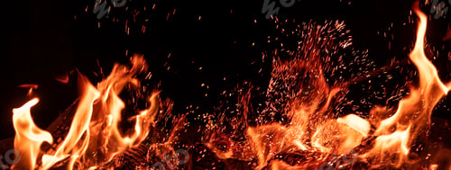 Preview: Campfire flame isolated on black background