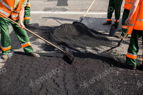 Preview: Workers on Asphalting paver machine during Road street repairing works. Street resurfacing.