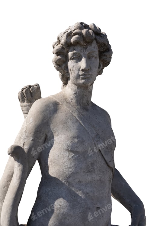 Preview: Stone sculpture of male hunter with archer's bag on white background