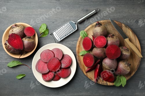 Preview: Fresh chopped beets on gray wooden table