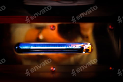 Preview: Gas boiler igniter. Gas is burning in the boiler.