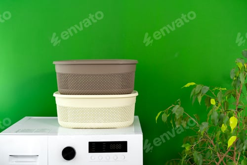 Preview: Close up of washing machine in a laundry room