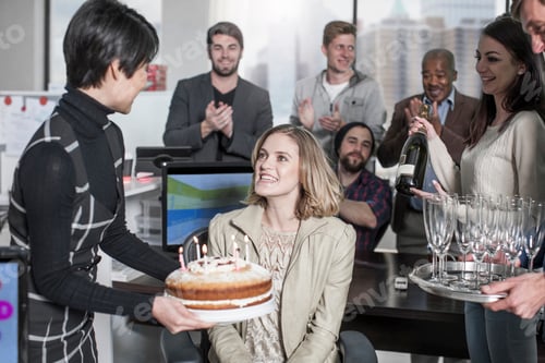 Preview: Birthday office suprise with cake and champagne