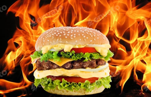 Preview: cheeseburger in flame
