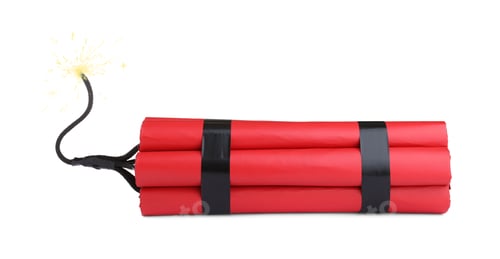Preview: Dynamite bomb with lit fuse on white background
