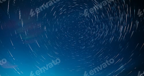 Preview: Night Starry Sky. Trails Of Stars Rotate. Dawn Is Co