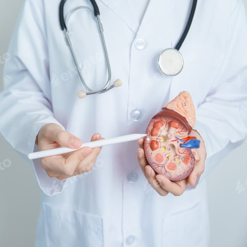 Preview: Doctor holding Anatomical kidney Adrenal gland model.