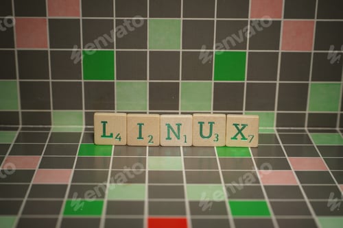 Vista previa: Mosaico con texto verde de linux sobre un fondo bloqueado