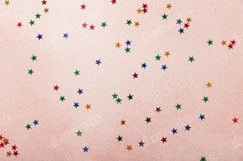 Preview: Festive Pink Background with Colorful Confetti Stars