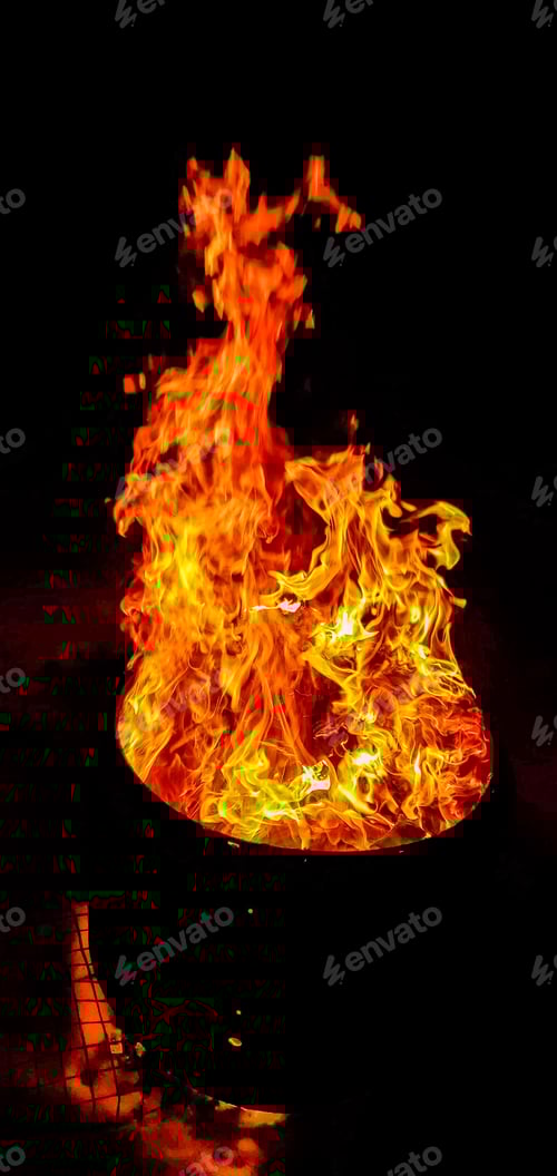 Preview: Black bowl sits illuminated by a bright orange flame in a dark setting