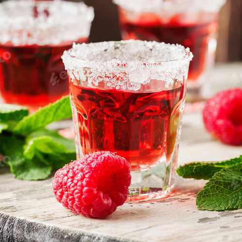 Preview: Red sweet cocktail with mint and raspberry