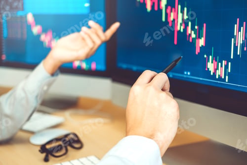 Preview: Investment stock market Entrepreneur Business Man discussing and analysis graph stock market