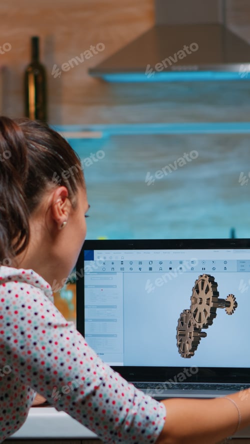 Preview: Woman remote architect working on modern cad program