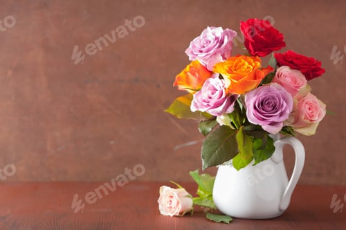 Preview: beautiful colorful rose flowers bouquet in vase
