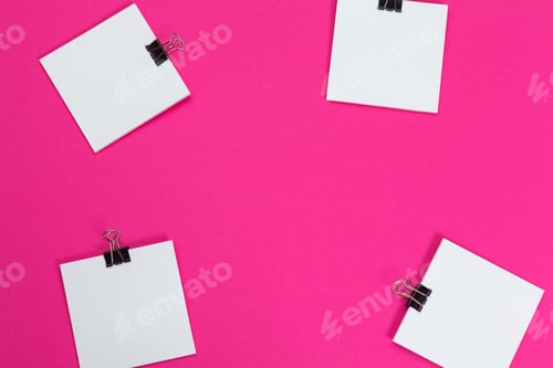 Preview: mock up concept. cards Papers on pink background. Top view, flat lay, copy space