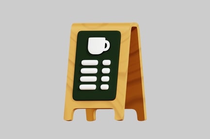 Aperçu: Panneau en A avec boutons personnalisables et tasse à café