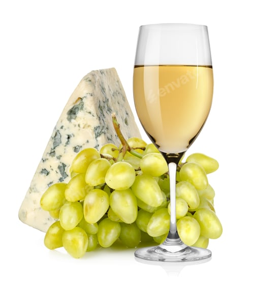 Preview: Wineglass cheese and grapes isolated