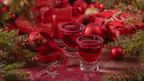 Preview: Cranberry vodka shot and Christmas decorations