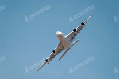 Preview: Large passenger jet is climbing into the blue sky after taking off from the airport