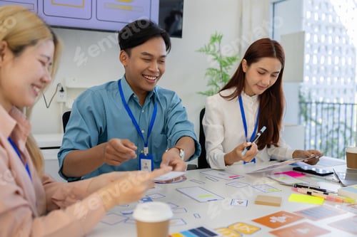 Preview: ux, ui, web and mobile app designers are discussing the look and feel of the website or app