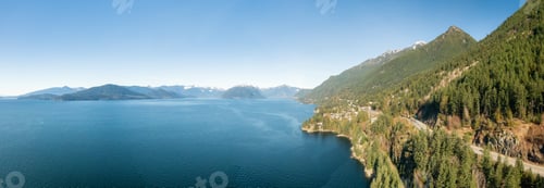 Preview: Aerial Panoramic View of Sea to Sky Highway on Pacific Ocean West Coast