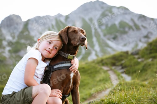 Preview: Austria, South Tyrol, young girl with her dog
