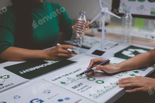 Preview: Environmentalist team discussing plastic pollution and green energy solutions