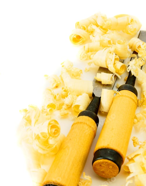 Preview: Joiner's tools (chisel) and shaving on a white background.
