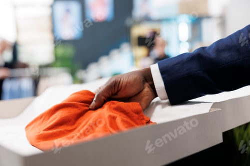 Preview: African american store manager preparing clients packages