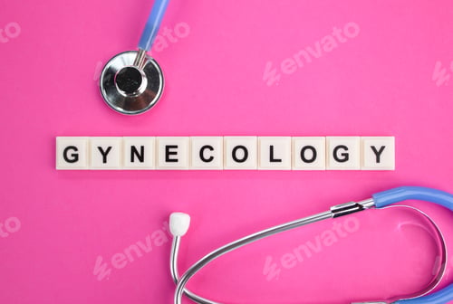 Vista previa: stethoscope and alphabet letters with the word Gynecology.
