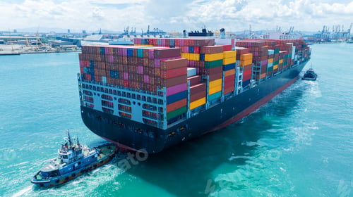 Preview: Stern of large cargo container ship import export container box on the ocean sea