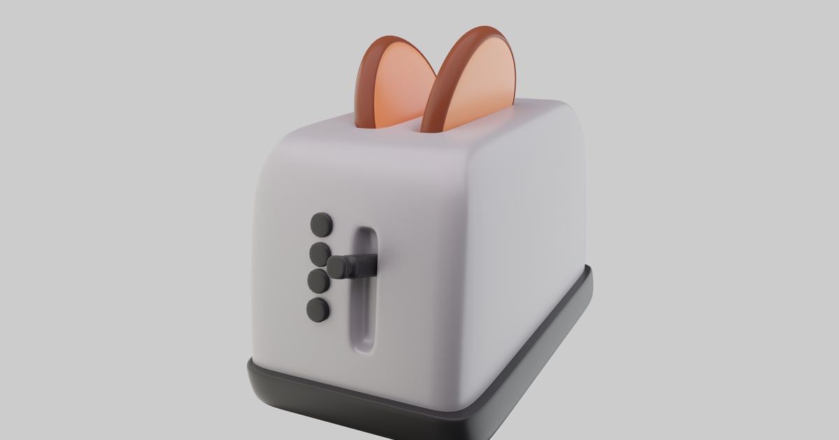 Toaster with two slots and four buttons 3D, Incl. black & brown - Envato