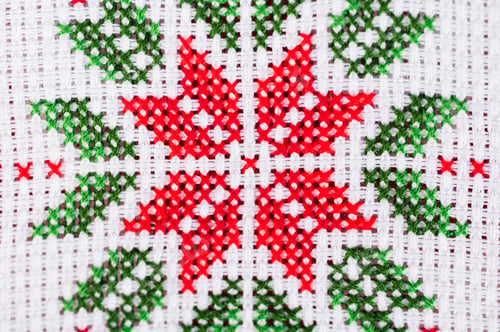 Preview: Cross Stitch Fabric Pattern with Red and Green