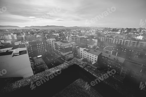 Preview: Panoramic view of town and blue sky with clouds in sunny day