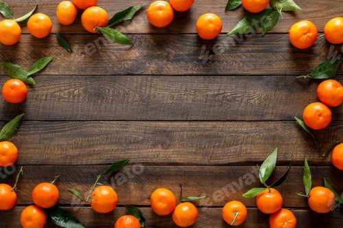 Preview: Tangerines, fresh mandarin oranges, clementines with leaves on wooden background