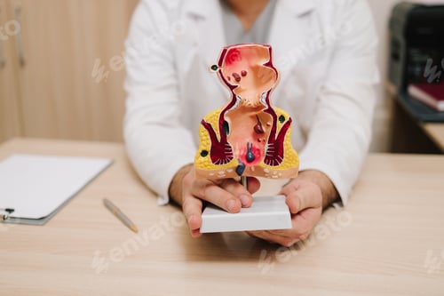 Preview: Rectum anatomy demonstration model showing pathologies for medical use.