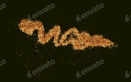 Preview: Gold and bronze glitter color confetti dots wave on black. Abstract glow shiny background.