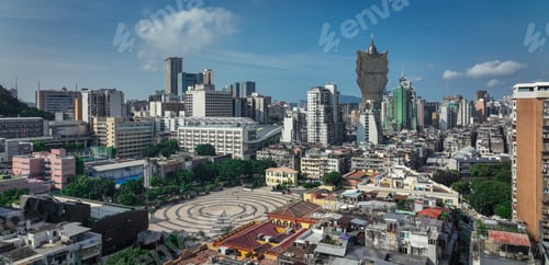 Visualização: Panorama aéreo da paisagem urbana de Macau a partir de um edifício alto
