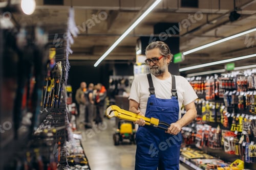 Preview: Man with bolt cutter shopping in hardware store