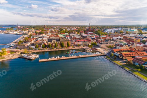 Preview: Aerial view of the city center of Västervik in summer