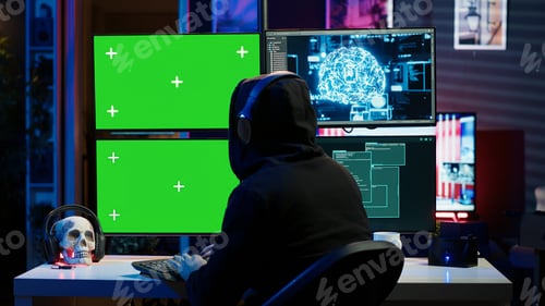 Preview: Hacker listening music while using isolated screen PC and AI to steal data