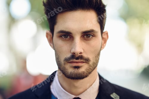Preview: Close-up of attractive man in the street in formalwear.