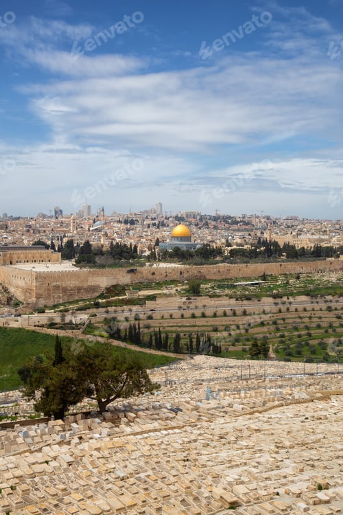 Preview: Aerial view of the Old City, Tomb of the Prophets and Dome of the Rock