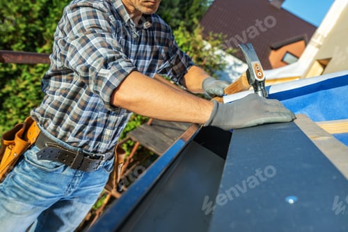 Preview: Skilled Carpenter Working on Roof Project in Residential Area During Sunny Day