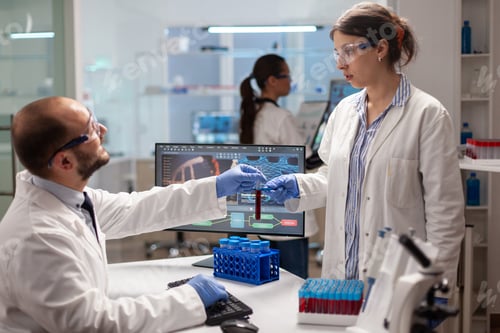 Preview: Biochemistry reserarchers doing experiments with blood sample