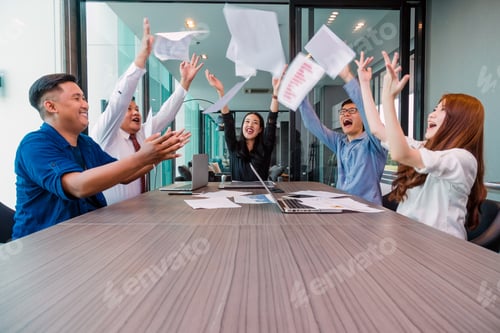 Preview: Group Of AsianBusiness people with casual suit working with happy action and celebrate