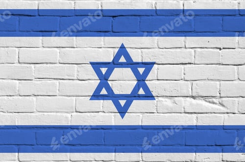 Preview: Israel flag depicted in paint colors on old brick wall close up
