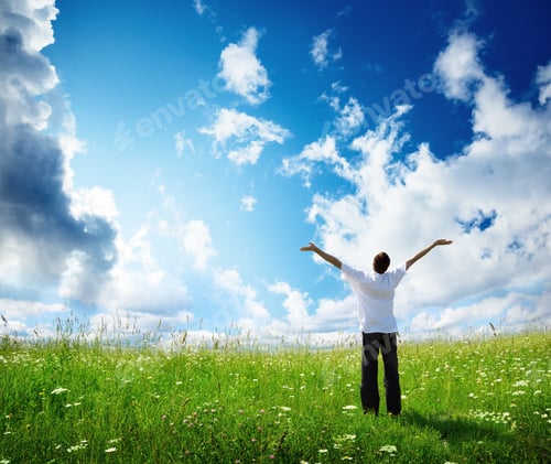 Preview: Field Of Grass And Happy Young Man