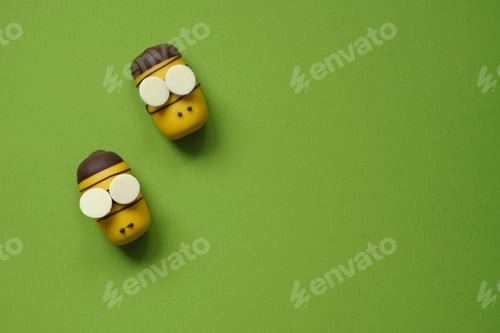 Preview: Plasticine little bee isolated on a green background. Children's handmade ideas. Funny plasticine